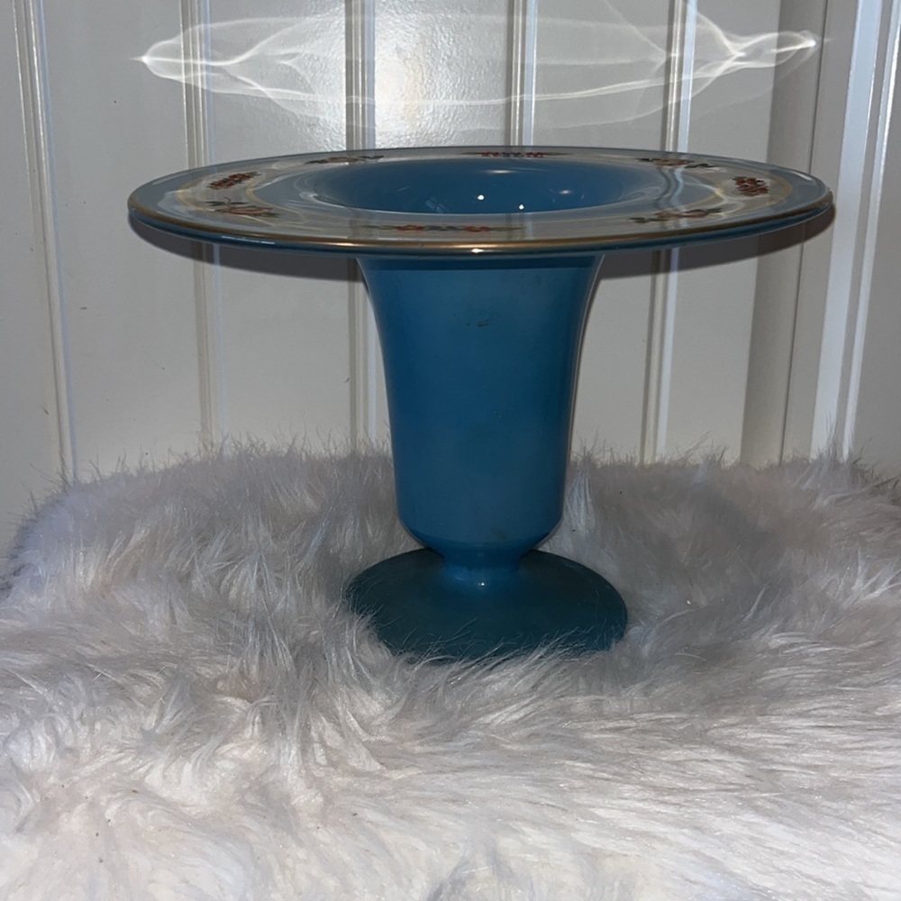 WESTMORLAND (unsigned) beautiful blue floral pedestal vase vintage - Picture 3 of 14